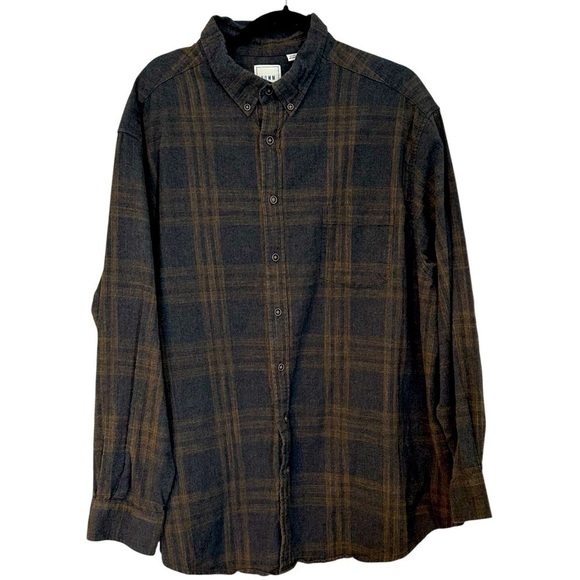 ROWM Shirt Long Sleeve Flannel Plaid Gray & Camel Button Down Collar Size 2XB - Picture 1 of 11